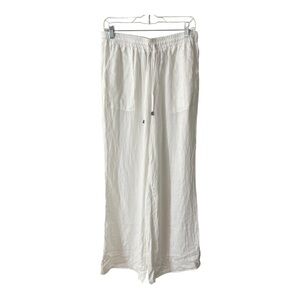 Suzanne Betro White Light Flow Pants ( Linen Feel) Wide Leg Size L NWT